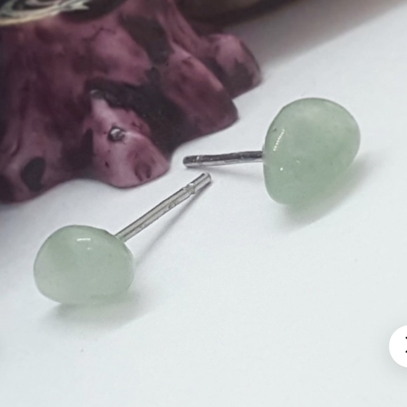 🆕 Handmade Raw Jade Sterling Silver Stud Earrings - Picture 4 of 14